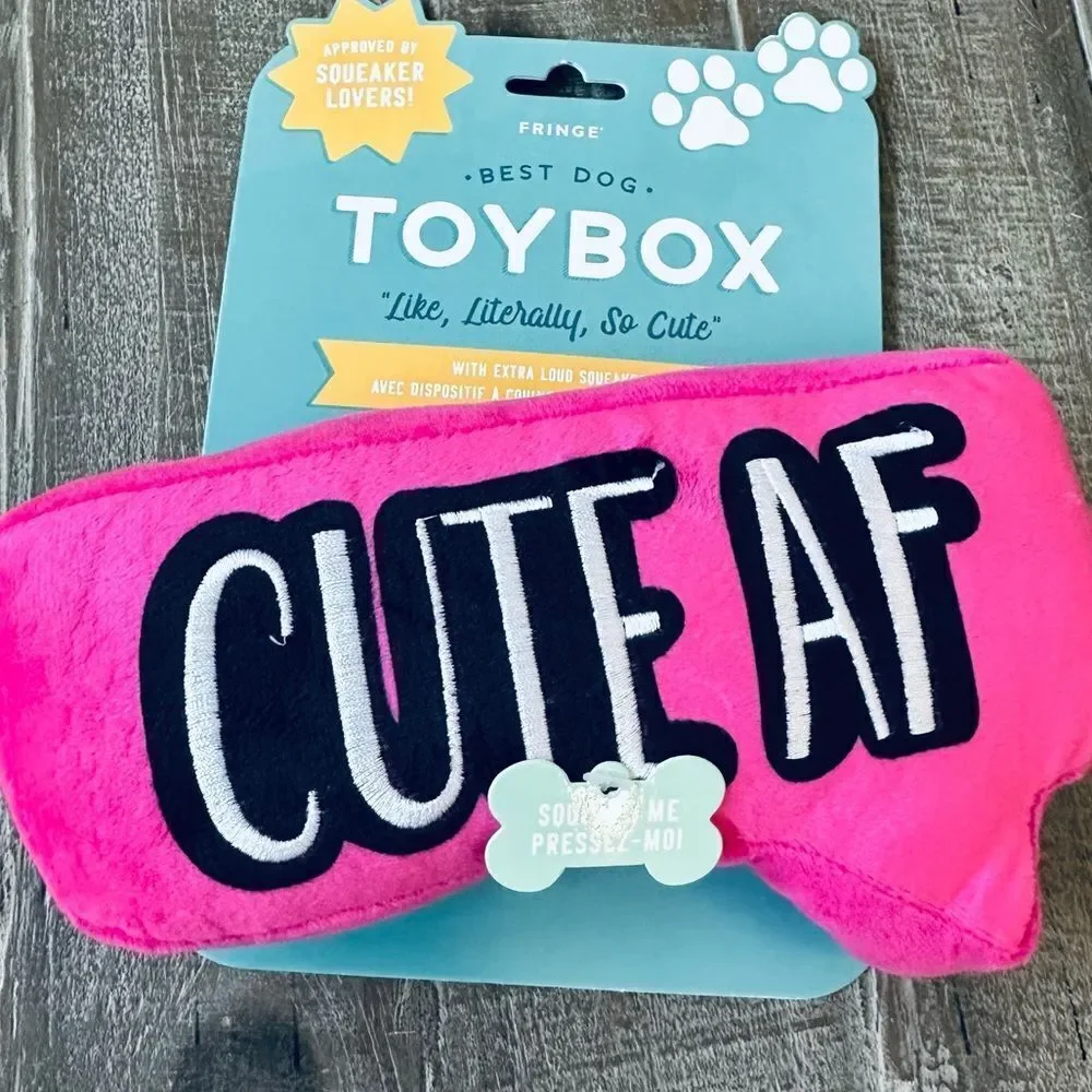 Plush “Cute AF” Pink Dog Squeaky Toy